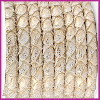 Gestikt leer imitatie 6x4mm Reptile white metallic gold per cm