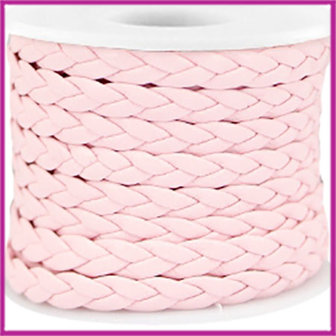 Gevlochten plat imitatie leer 6mm licht roze per 20cm