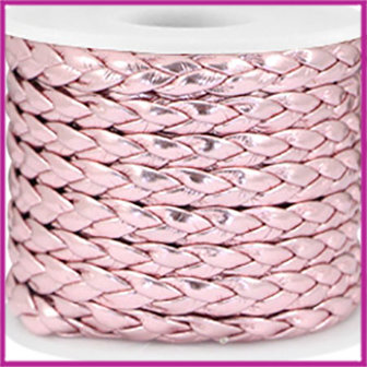 Gevlochten plat imitatie leer 6mm metallic rose per 20cm