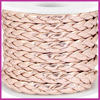 Gevlochten plat imitatie leer 6mm metallic light rose gold per 20cm