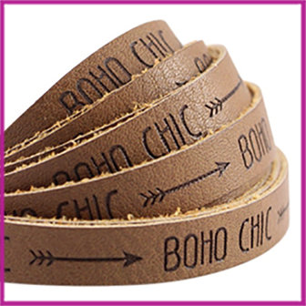 Imitatie leer plat 10mm quote &quot;BOHO CHIC&quot; Rust brown per 20cm