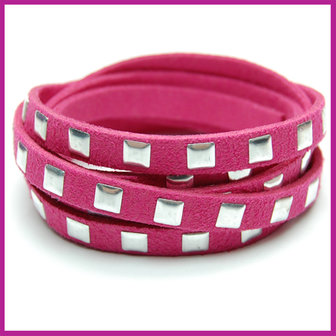 Suede veter imitatie vierkante studs 6,5mm Fuchsia ca. 25cm