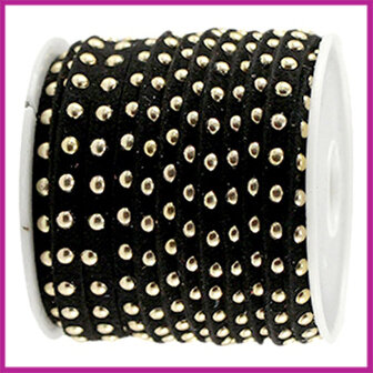 Imitatie suede veter 5mm met studs goud - zwart per 20cm