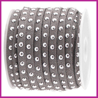 Imitatie suede veter 5mm met studs zilver - grijs per 20cm