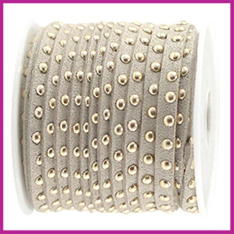 Imitatie suede veter 5mm met studs goud - grijs beige per 20cm