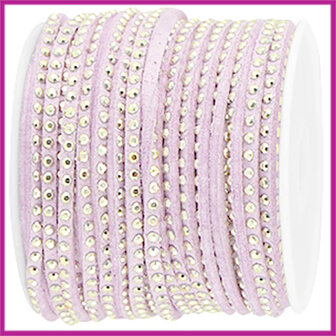 Imitatie suede veter 3mm met strass goud - lilac purple per 20cm