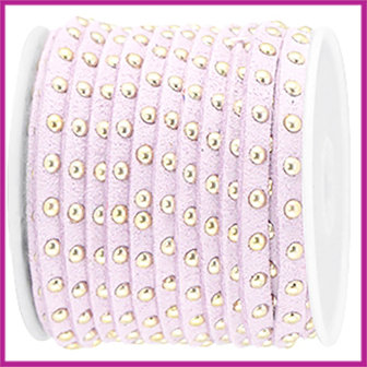 Imitatie suede veter 5mm met studs goud - lilac purple per 20cm