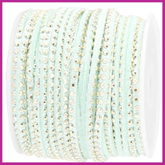 Imitatie suede veter 5mm met studs goud - turquoise pistache per 20cm