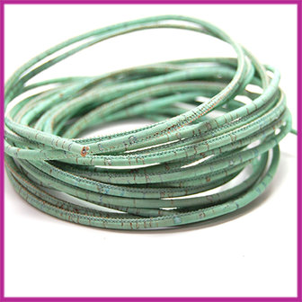 Kurk 3mm rond gestikt turquoise per 5cm