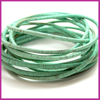 Kurk 5mm rond gestikt turquoise per 5cm