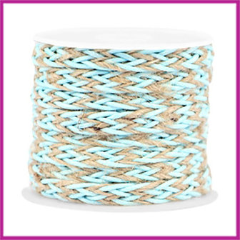 Trendy plat gevlochten waxdraad 7mm Turquoise blue beige per cm