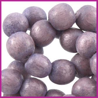Houten kraal rond &oslash;6 aardse tinten Aubergine purple