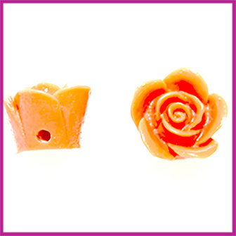Kunststof kraal roos 12mm Donker Oranje Bruin