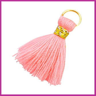Kwastje Ibiza style 2cm met ring goud neon coral pink