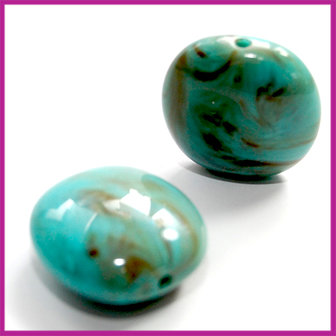DQ acryl kunststof kraal plat ovaal marmer turquoise