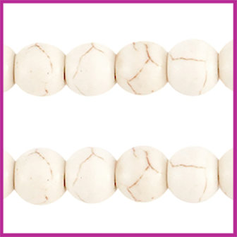 Keramiek turquoise kraal rond 4mm beige white