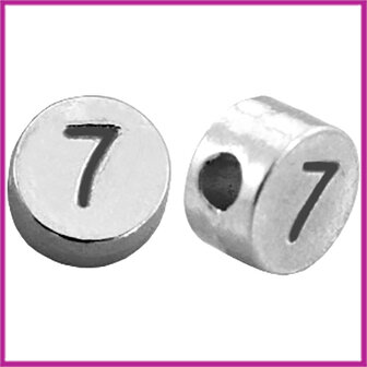 DQ cijferkraal metaal rond 7 mm 7 Antiek zilver