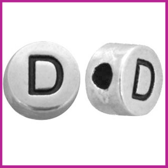 DQ letterkraal metaal rond 7 mm D Antiek zilver