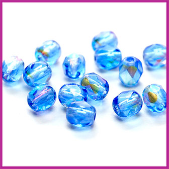 Glaskraal Tsjechisch facet 4mm sapphire blauw AB