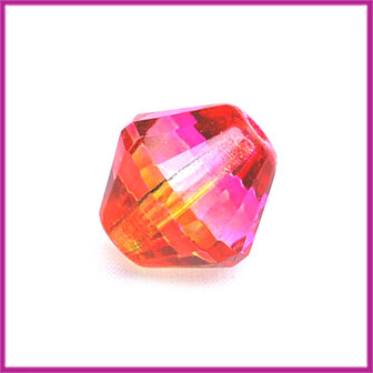 Glaskraal facet bicone 13 mm oranje-roze