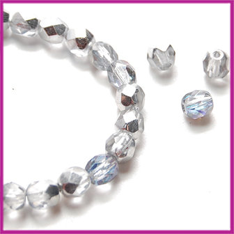 Glaskraal Tsjechisch facet 6mm Crystal blue silver