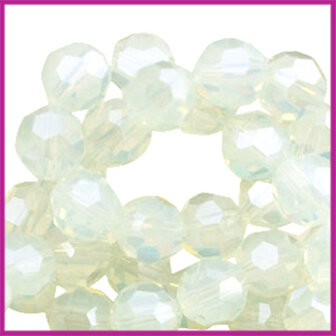 Glaskraal top facet rond 6mm White Opal