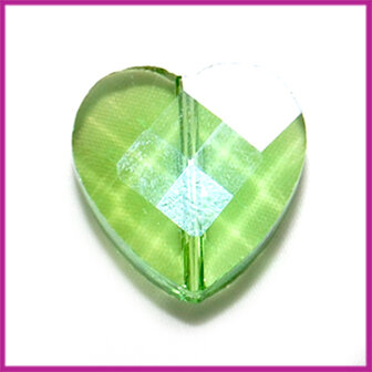 Glaskraal facet hart 18mm transparant groen