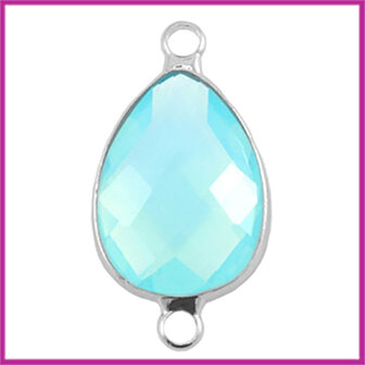 Crystal glas druppel tussenstuk zilver - aqua blue opal