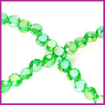 Glaskraal plat rond facet 6x4mm Peridot groen AB