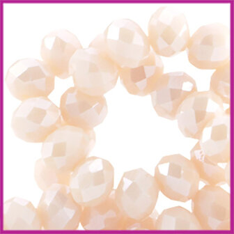 Glaskraal top facet disc 6x4mm Pastel peache opaque diamond