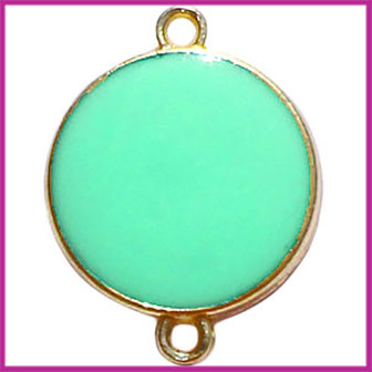 Metaal bedel 2-ogen rond goud - diep turquoise groen