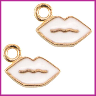 Metalen bedel lips goud - wit