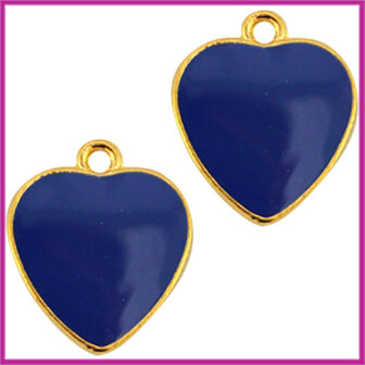 Metalen bedel hart ca. 16x14mm goud - cobalt blauw