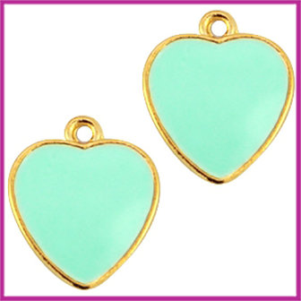 Metalen bedel hart ca. 16x14mm goud - turquoise