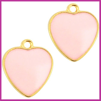 Metalen bedel hart ca. 16x14mm goud - roze