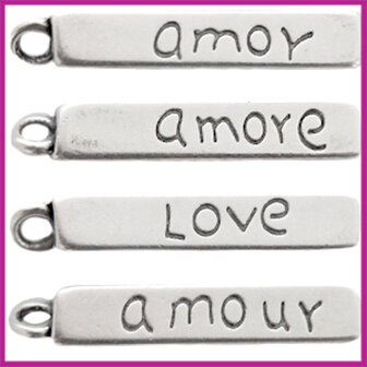 DQ metaal bedel 29x5mm &quot;amor/amour/amore/love&quot; AZ