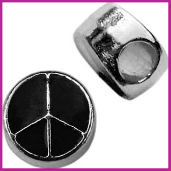 Metalen schuifkraal Ibiza 10x6mm peace zilver zwart