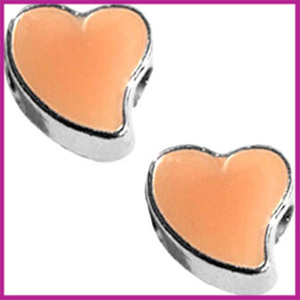 Metalen schuifkraal Ibiza 12x7mm hart zilver light peach