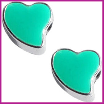 Metalen schuifkraal Ibiza 12x7mm hart zilver bright green