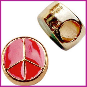 Metalen schuifkraal Ibiza 10x6mm peace goud spicy red