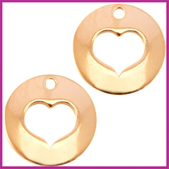 DQ metaal bedel rond met hart ca. 16mm Rosegold