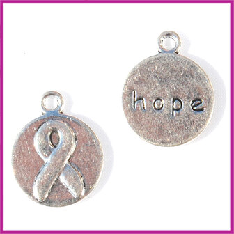 Metaal bedel plat rond ribbon en &quot;hope&quot; AZ 20x16 mm