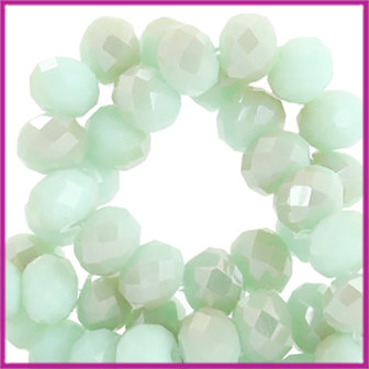 Glaskraal top facet disc 6x4mm Velvet mint green-half champagne half pearl shine coating