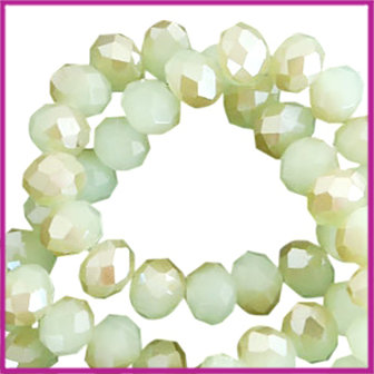 Glaskraal top facet disc 6x4mm Margarita green-half champagne pearl high shine coating