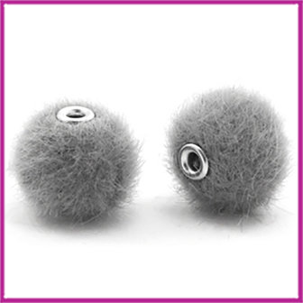 Pompom kraal faux fur 12mm Grey