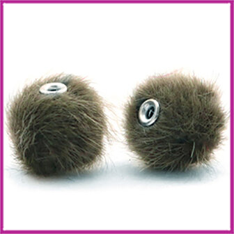 Pompom kraal faux fur 12mm Olive green