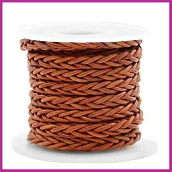 DQ leer gevlochten 8 draden 4mm Copper brown per 20cm