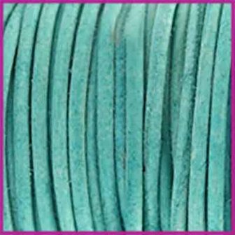 DQ leer rond 2 mm Antique light turquoise green per 50cm