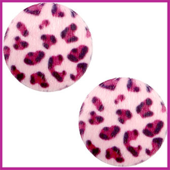 Fluffy faux fur cabochon plaksteen leopard &Oslash;12mm pink