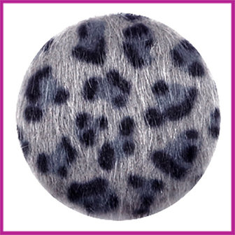 Fluffy faux fur cabochon plaksteen leopard &Oslash;35mm grey blue